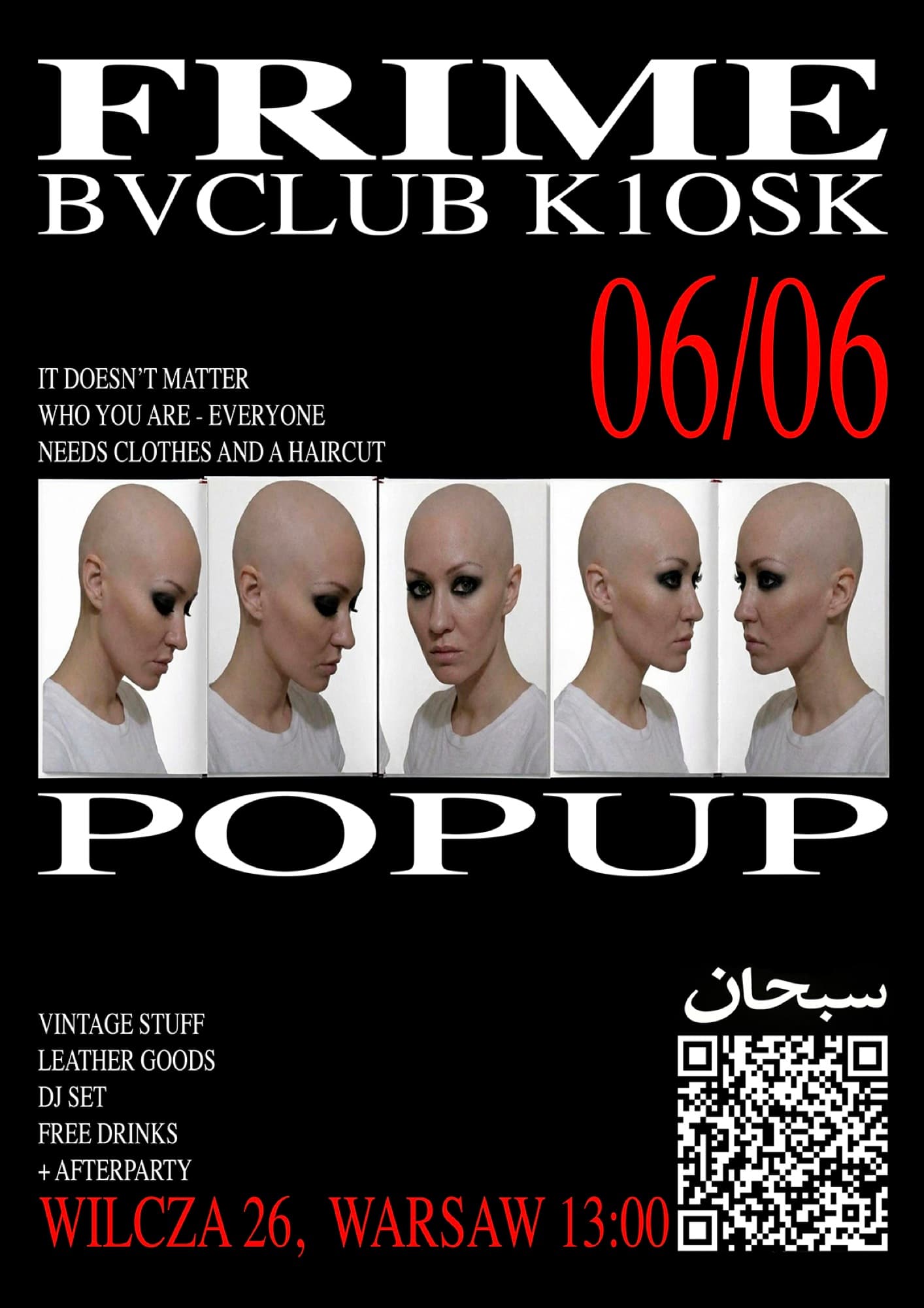 FRIME × BVCLUB × KIOSK Pop-up 06/06 — plakat z manekinami